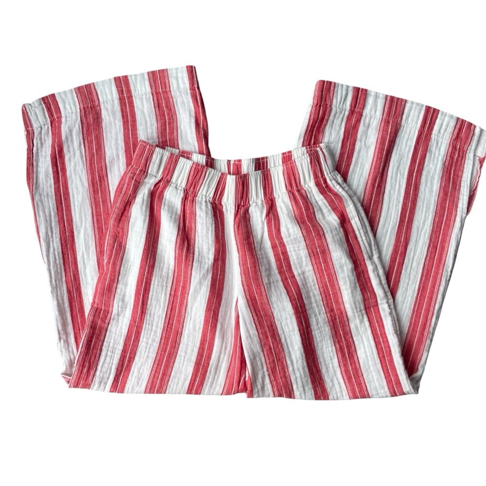 Old Navy Cotton Beach Lounge Pants Size S Red and White Stripe Crinkle Gauze